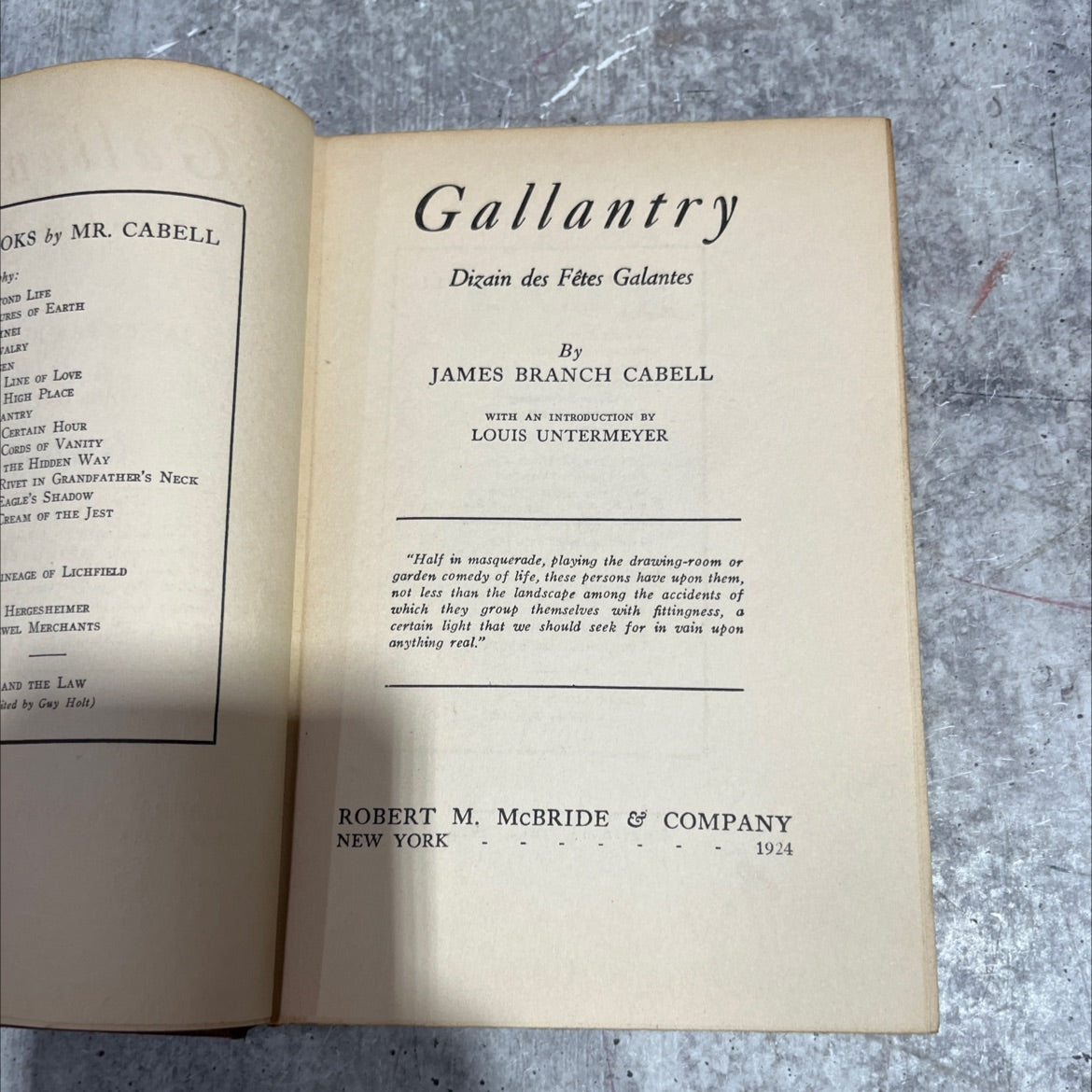 gallantry dizain des fêtes galantes book, by james branch cabell, 1924 Hardcover image 2