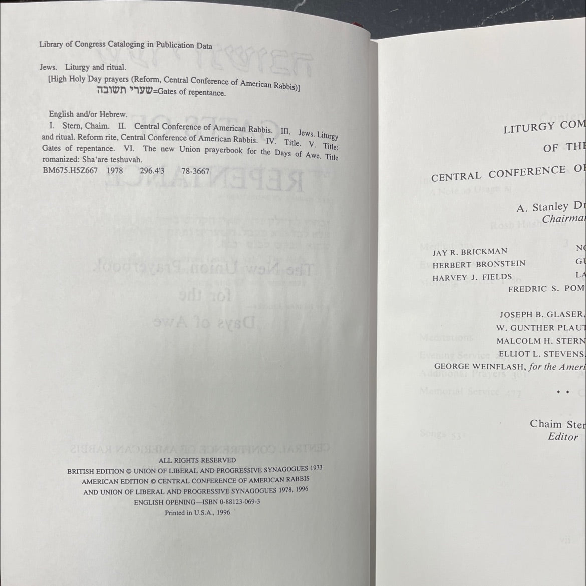 gates of repentance book, by Chaim Stern, 1996 Hardcover image 3