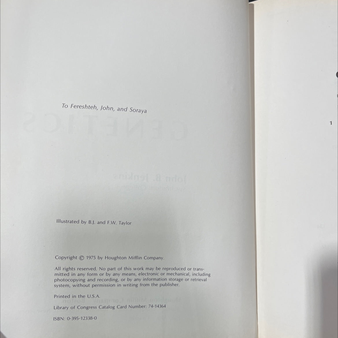 genetics book, by John B. Jenkins, 1975 Hardcover image 3