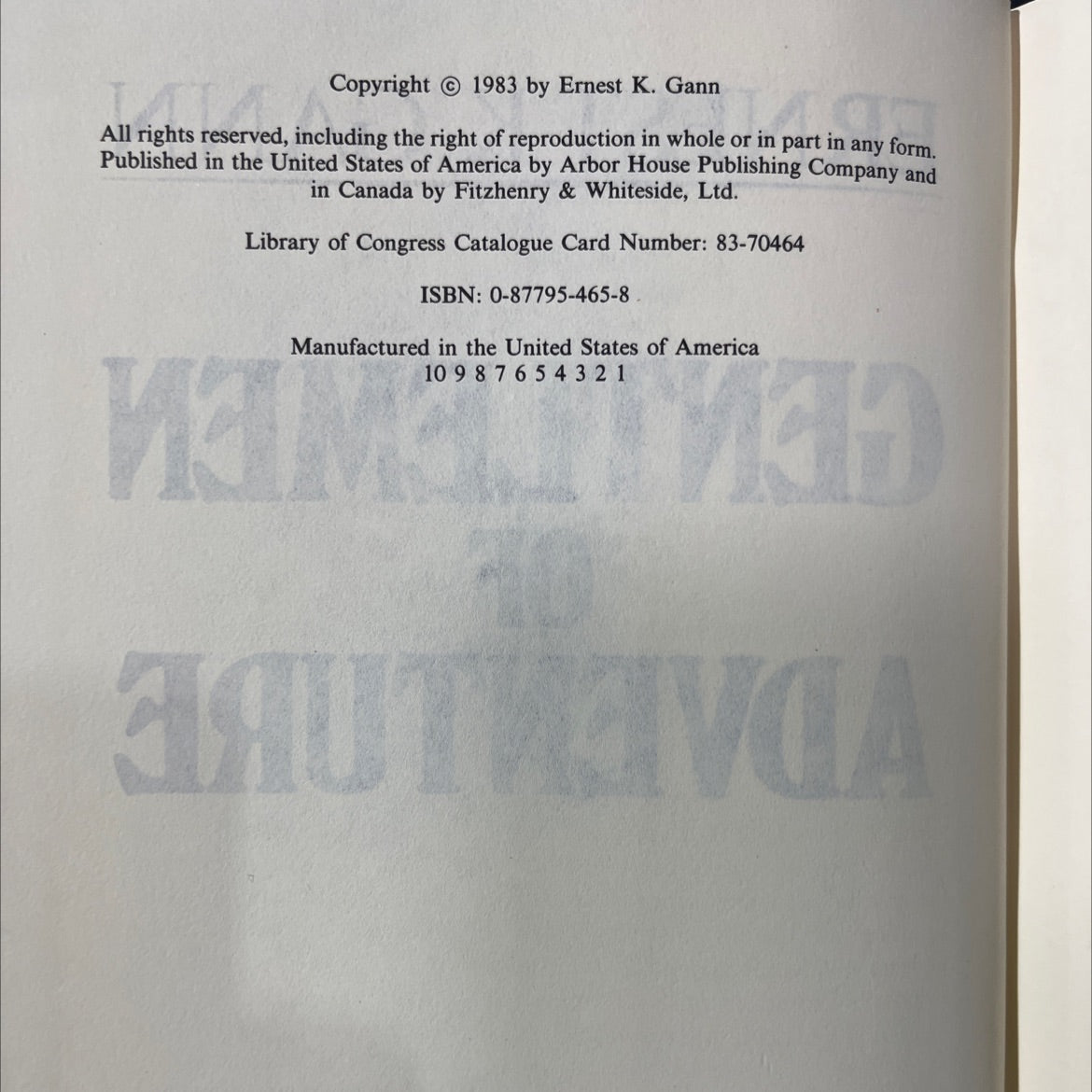 gentlemen of adventure book, by ernest k. gann, 1983 Hardcover image 3