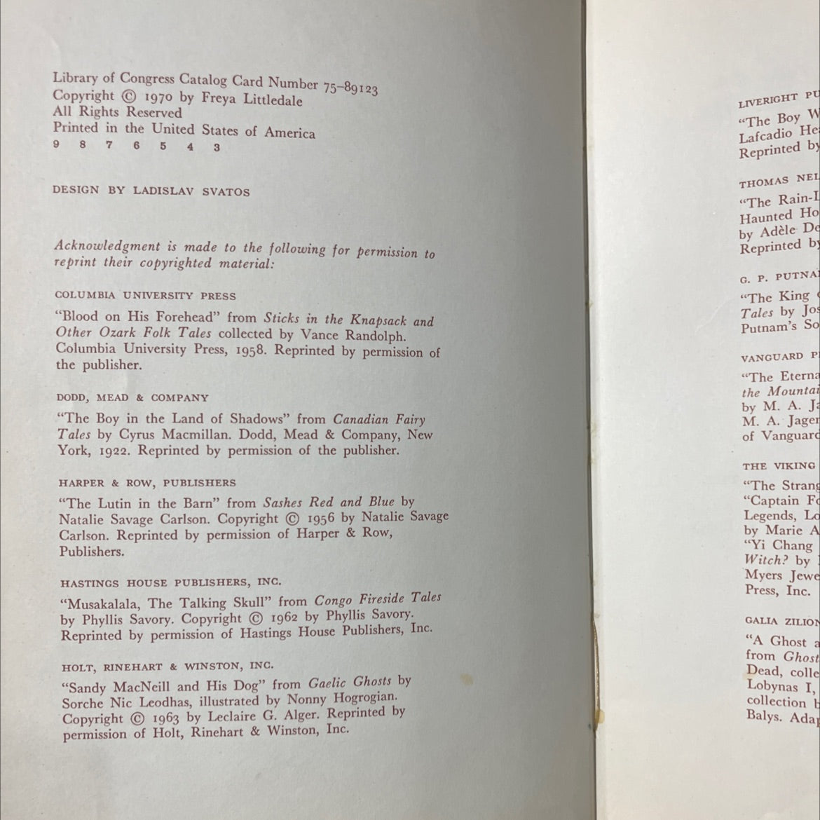 ghosts and spirits of many lands book, by Freya Littledale, 1970 Hardcover image 3