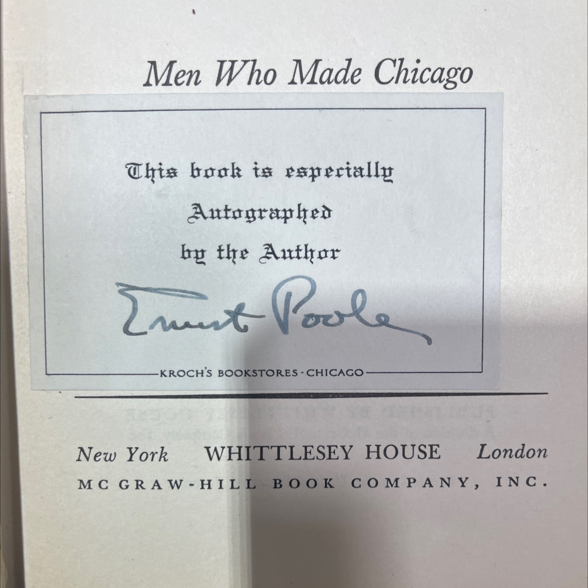 SIGNED giants gone men who made chicago book, by ernest poole, 1943 Hardcover image 4