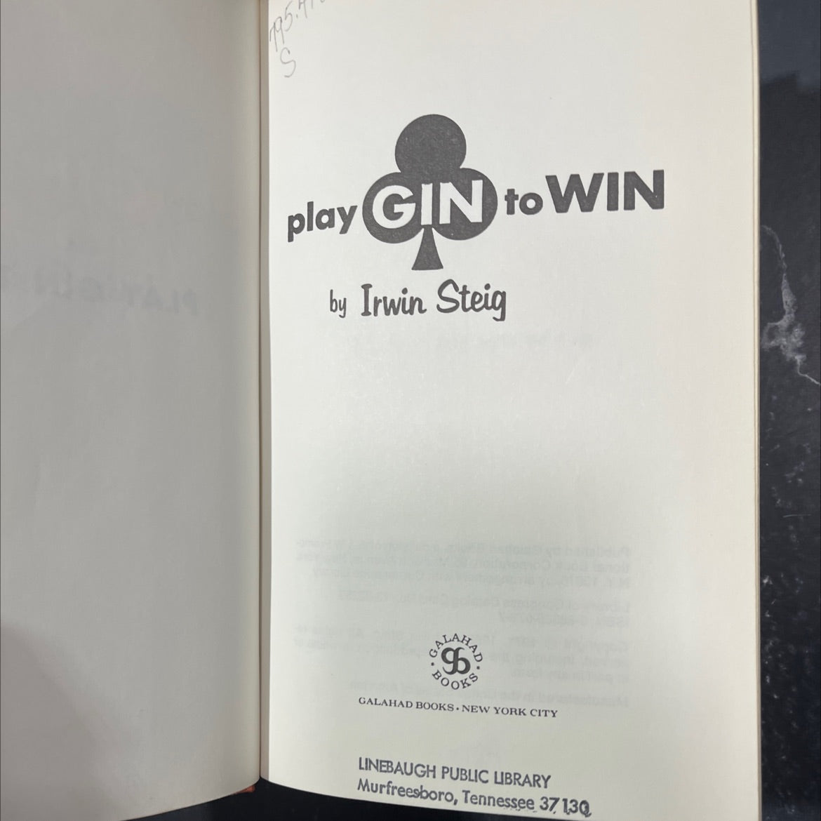 gin to win book, by Irwin Steig, 1971 Hardcover image 2