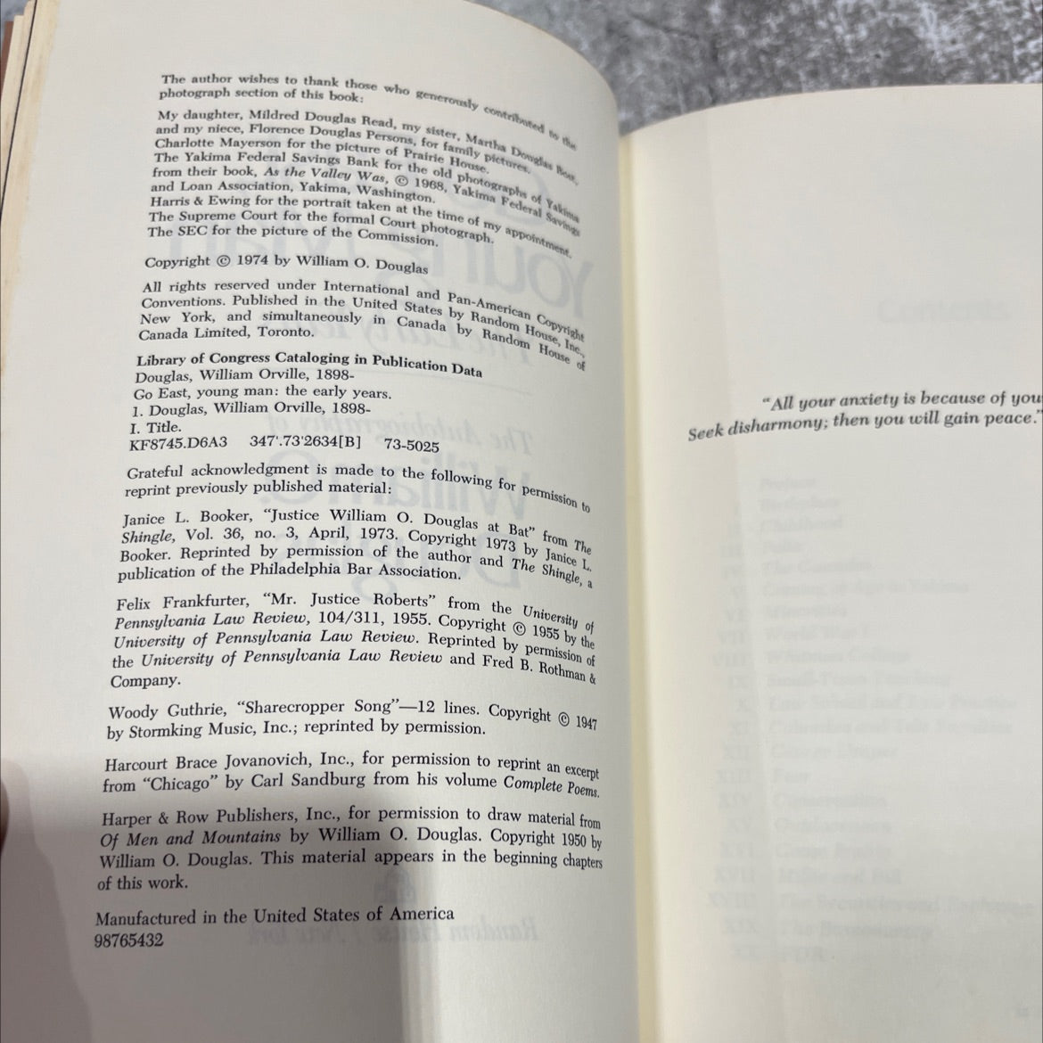 go east, young man: the early years book, by william o. douglas, 1974 Hardcover image 3