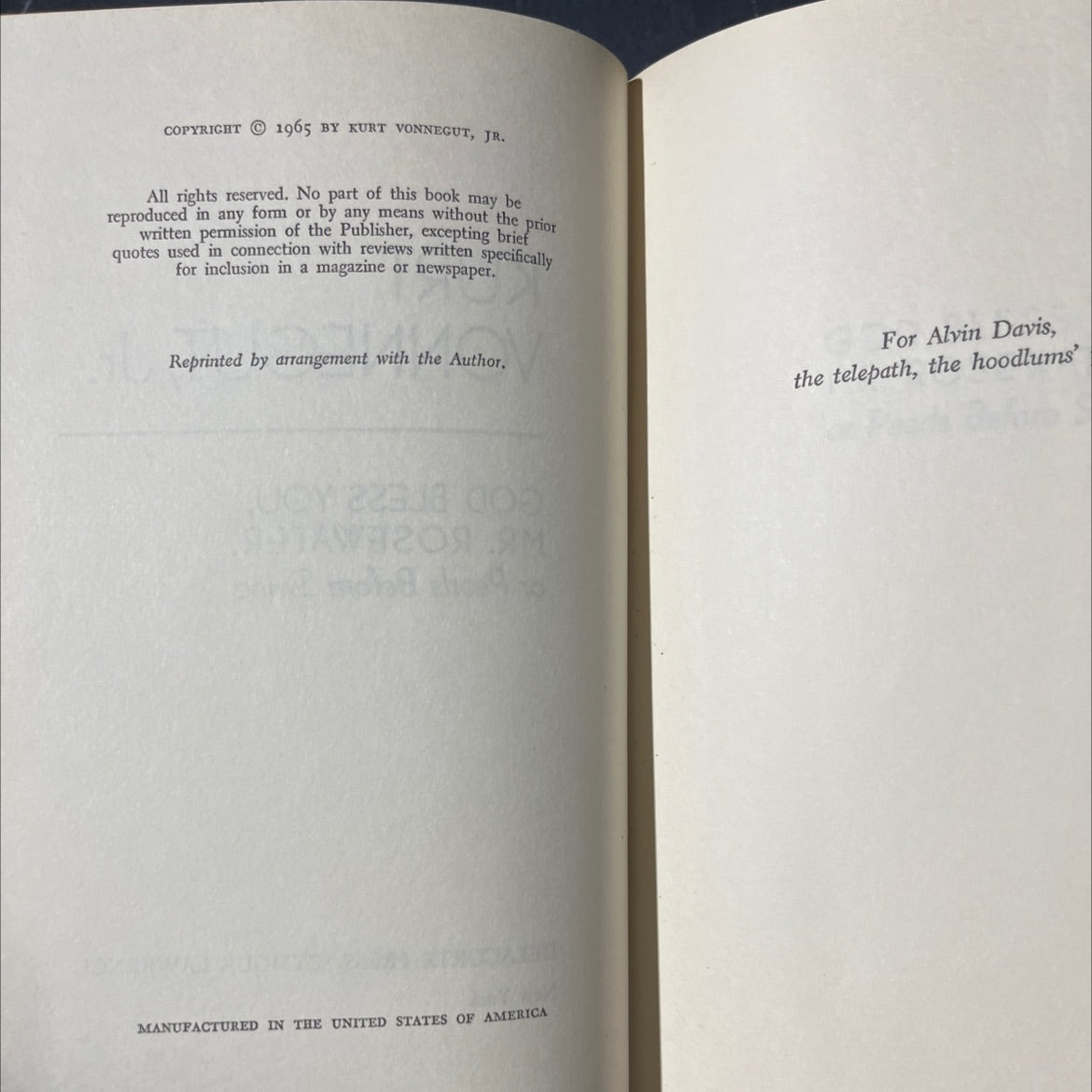 god bless you, mr. rosewater, or pearls before swine book, by kurt vonnegut, jr., 1965 Hardcover image 3