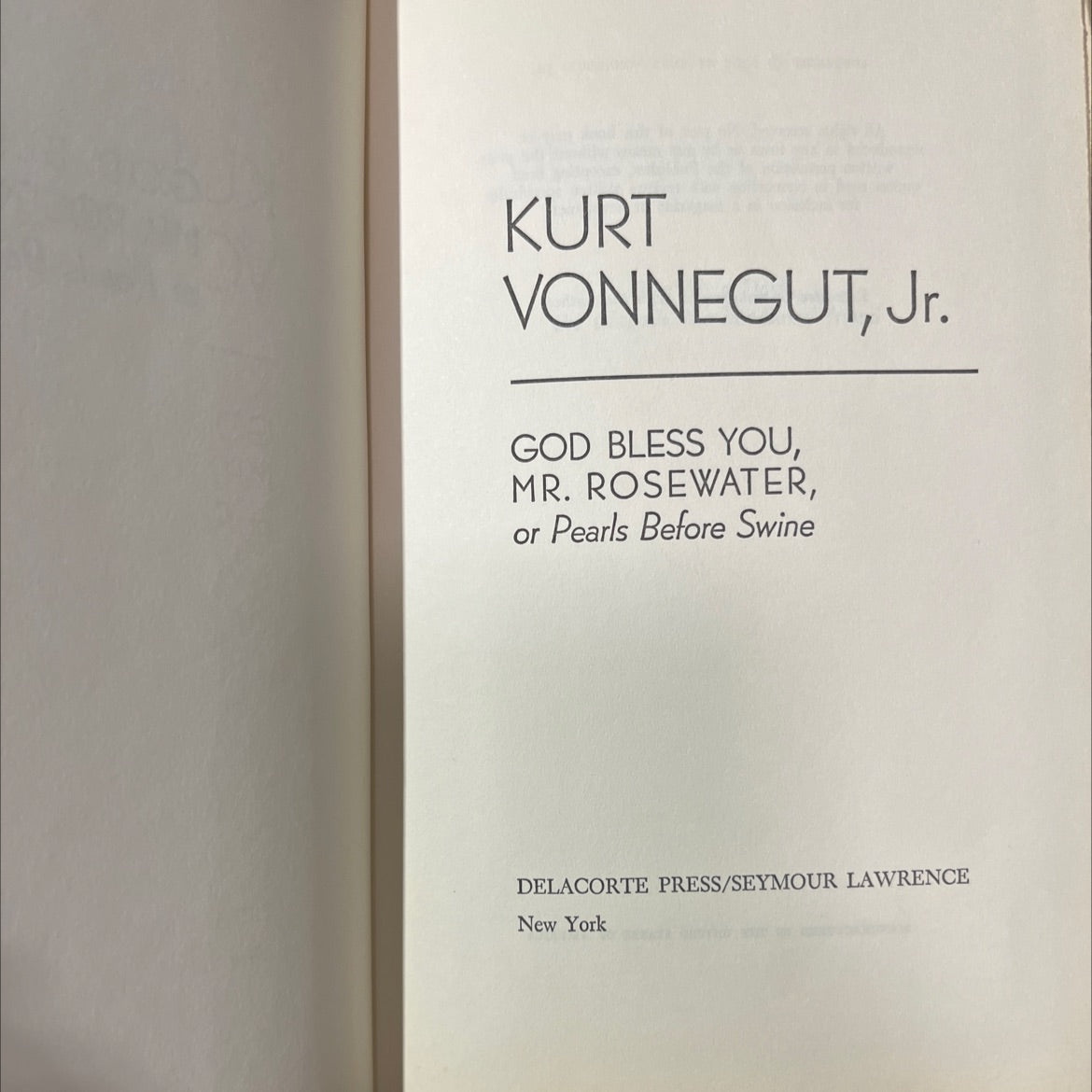 god bless you, mr. rosewater, or pearls before swine book, by kurt vonnegut, jr., 1965 Hardcover image 2