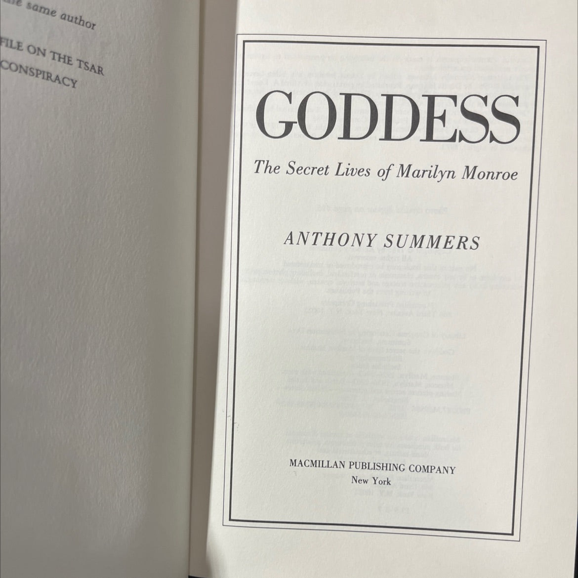 goddess the secret lives of marilyn monroe book, by anthony summers, 1985 Hardcover image 2
