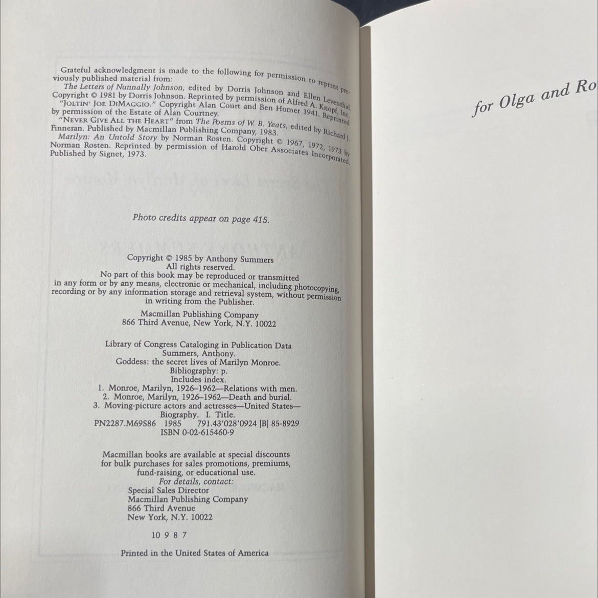 goddess the secret lives of marilyn monroe book, by anthony summers, 1985 Hardcover image 3