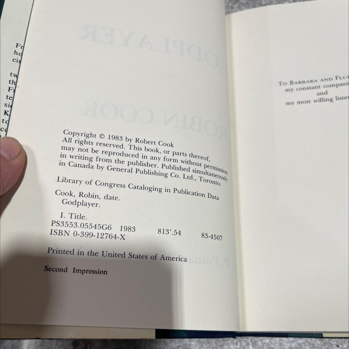 godplayer book, by robin cook, 1983 Hardcover image 3