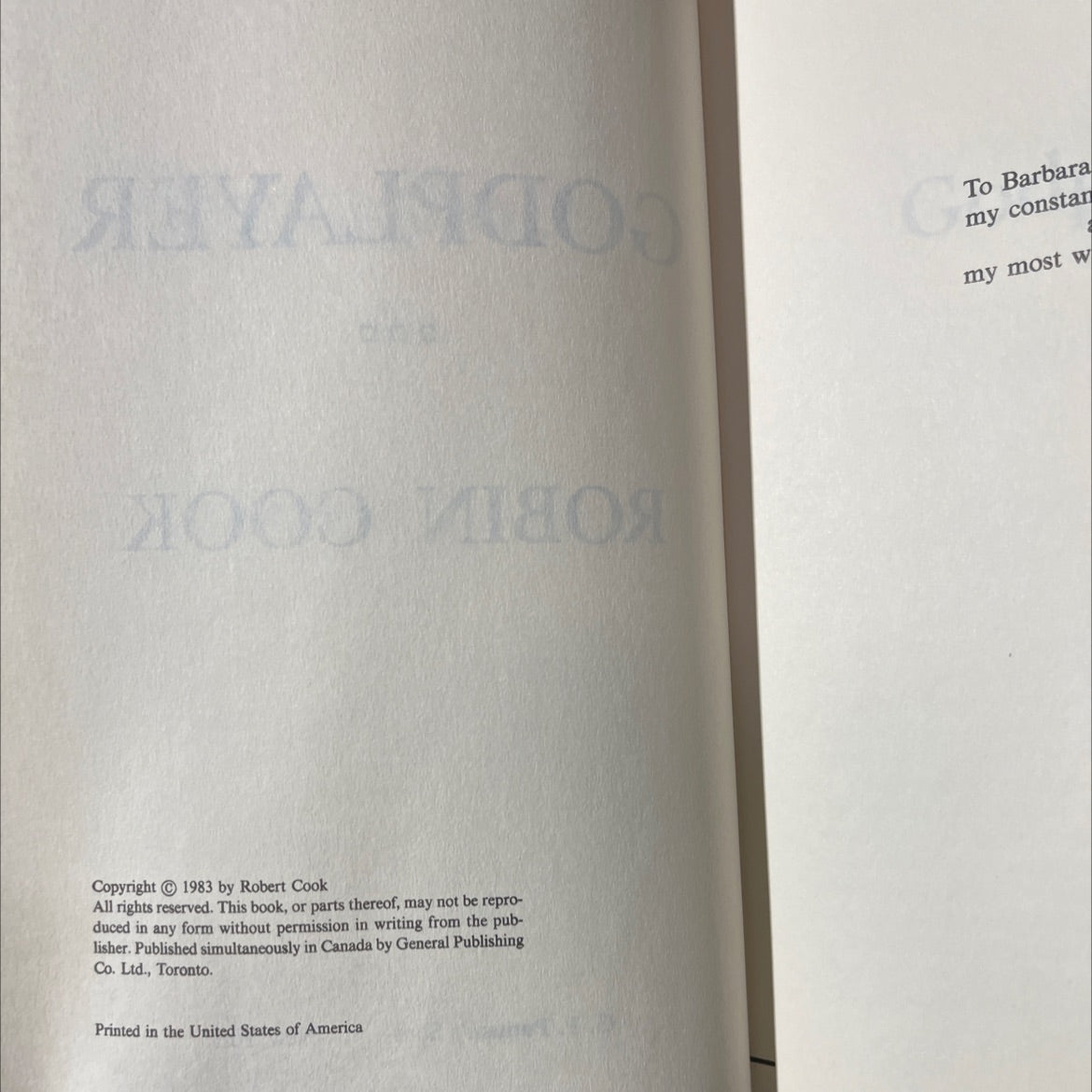 godplayer book, by robin cook, 1983 Hardcover image 3