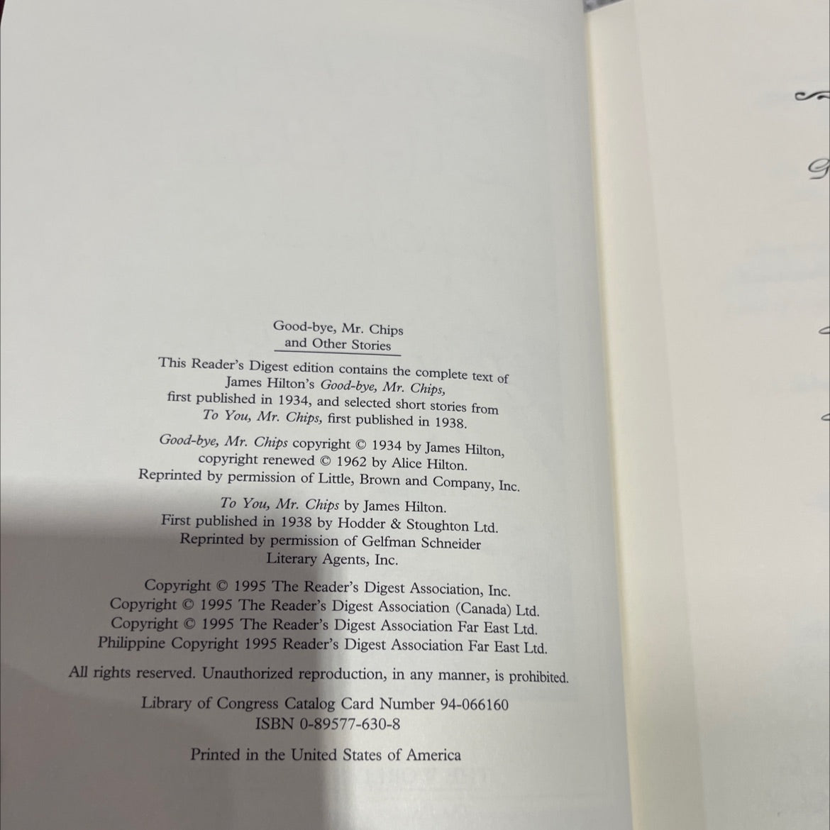 good-bye, mr. chips and other stories book, by james hilton, 1995 Hardcover image 3