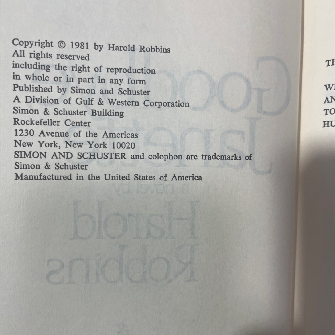 goodbye janette book, by harold robbins, 1981 Hardcover, Vintage image 3