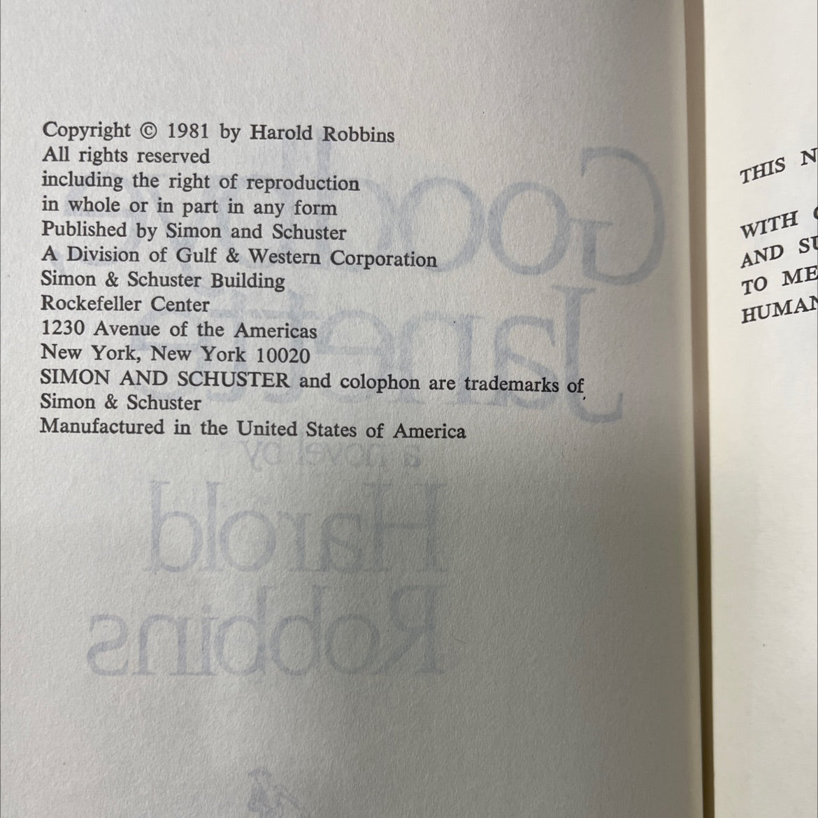 goodbye book, by harold robbins, 1981 Hardcover image 3