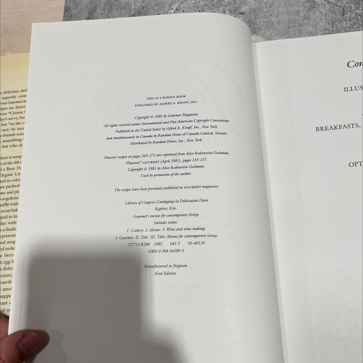 gourmet's menus for contemporary living book, by evie righter, 1985 Hardcover image 3