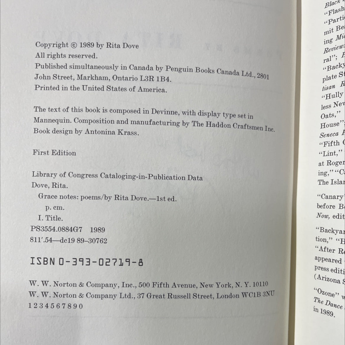 SIGNED grace notes poems book, by rita dove, 1989 Hardcover, First Edition, Vintage image 3