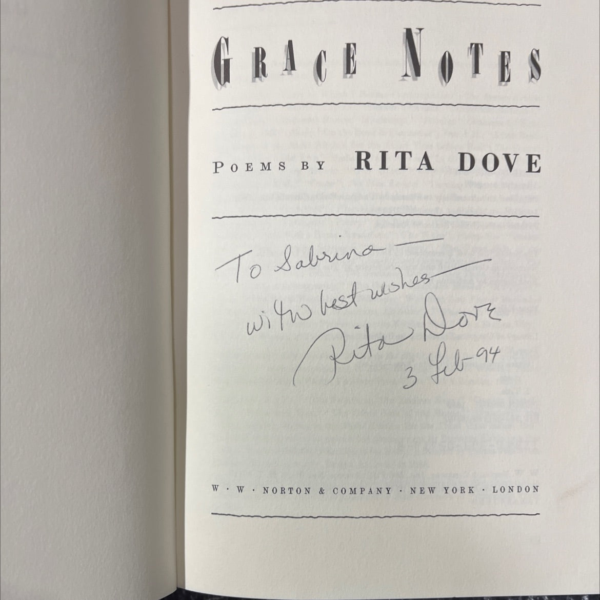 SIGNED grace notes poems book, by rita dove, 1989 Hardcover, First Edition, Vintage image 2
