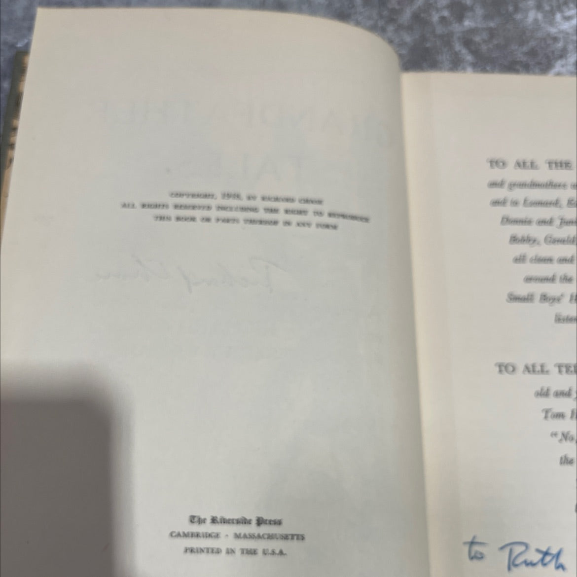 SIGNED grandfather tales book, by richard chase, 1948 Hardcover image 3