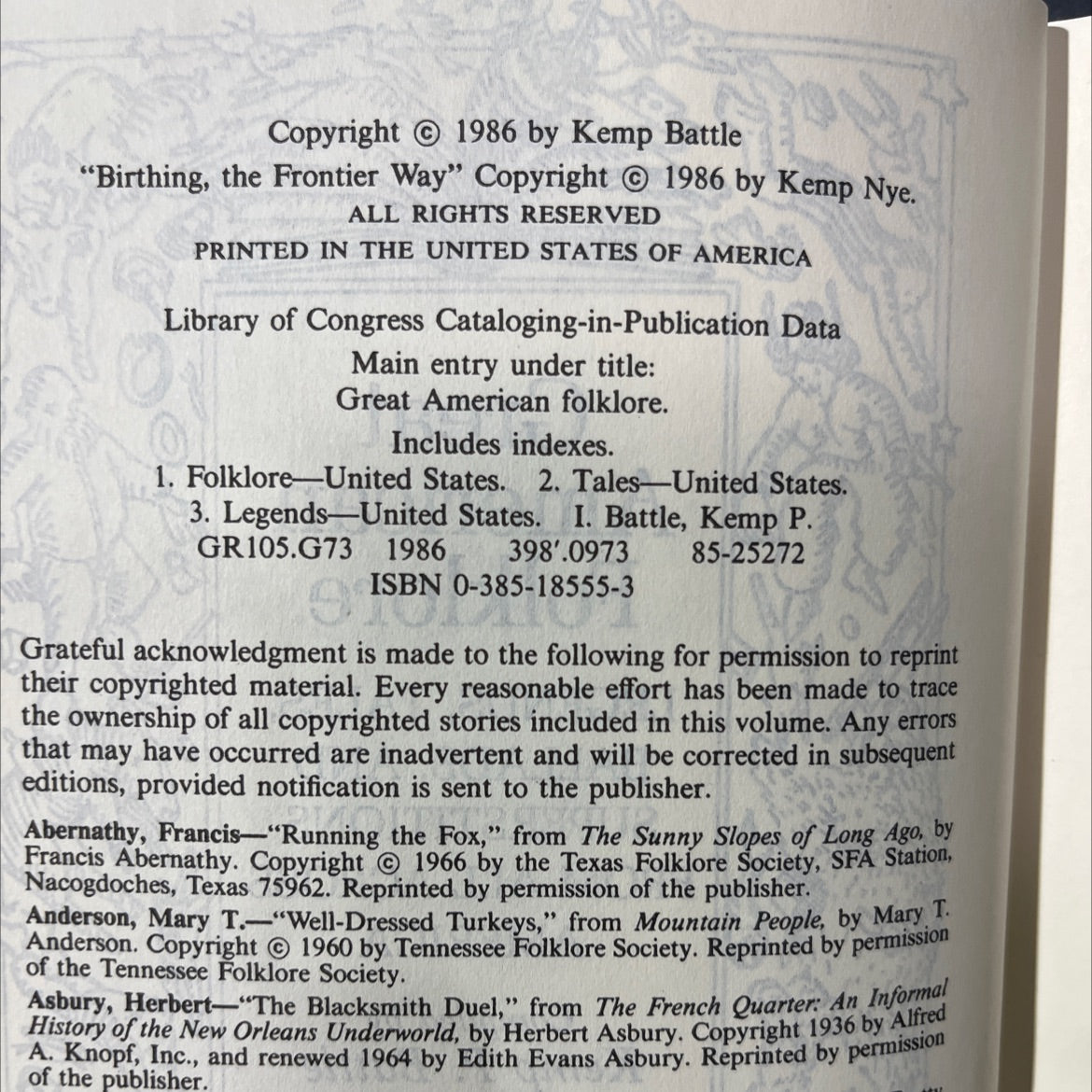 great american folklore book, by Kemp P. Battle, 1986 Hardcover image 3