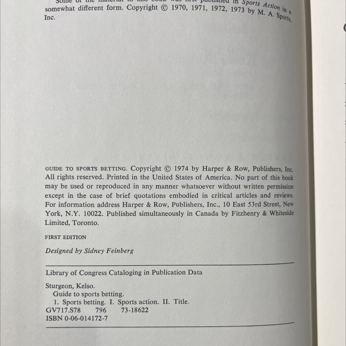guide to sports betting book, by kelso sturgeon, 1974 Hardcover image 3