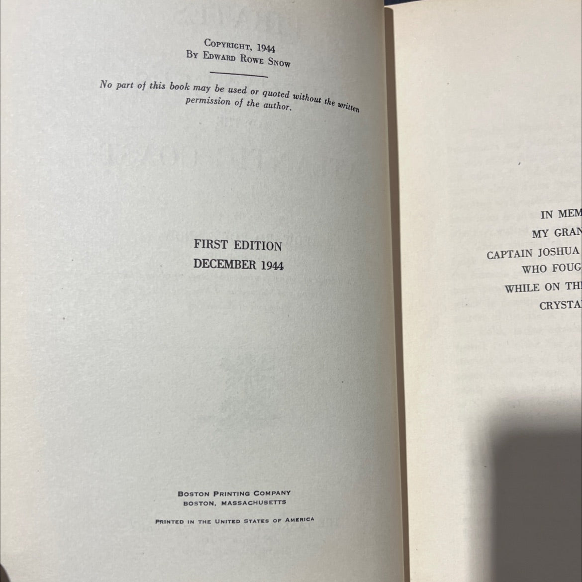 had pirates and buccaneers of the atlantic coast book, by edward rowe snow, 1944 Hardcover image 3