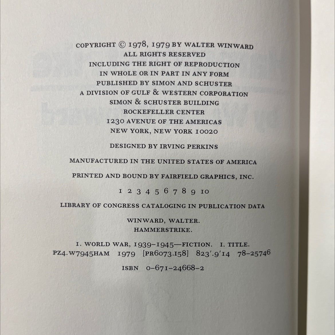 hammerstrike book, by walter winward, 1979 Hardcover image 3