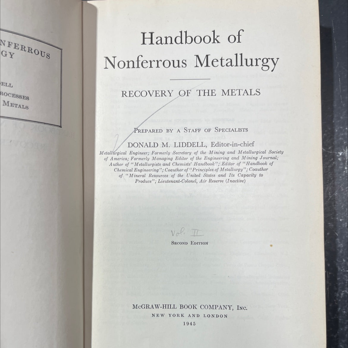 handbook of nonferrous metallurgy recovery of the metals book, by donald m. liddell, 1945 Hardcover image 2