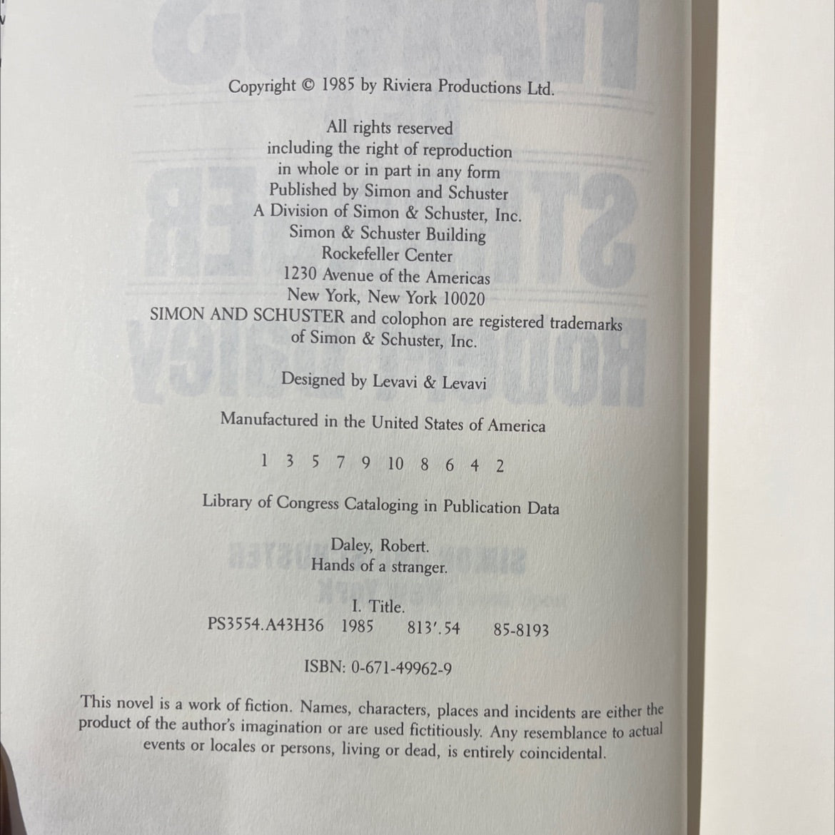 hands of a stranger book, by robert daley, 1985 Hardcover image 3