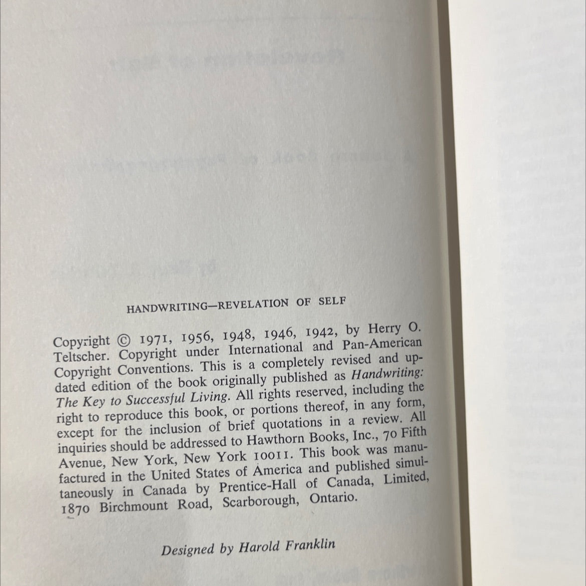 handwriting-revelation of self book, by Herry O. Teltscher, 1971 Hardcover image 3