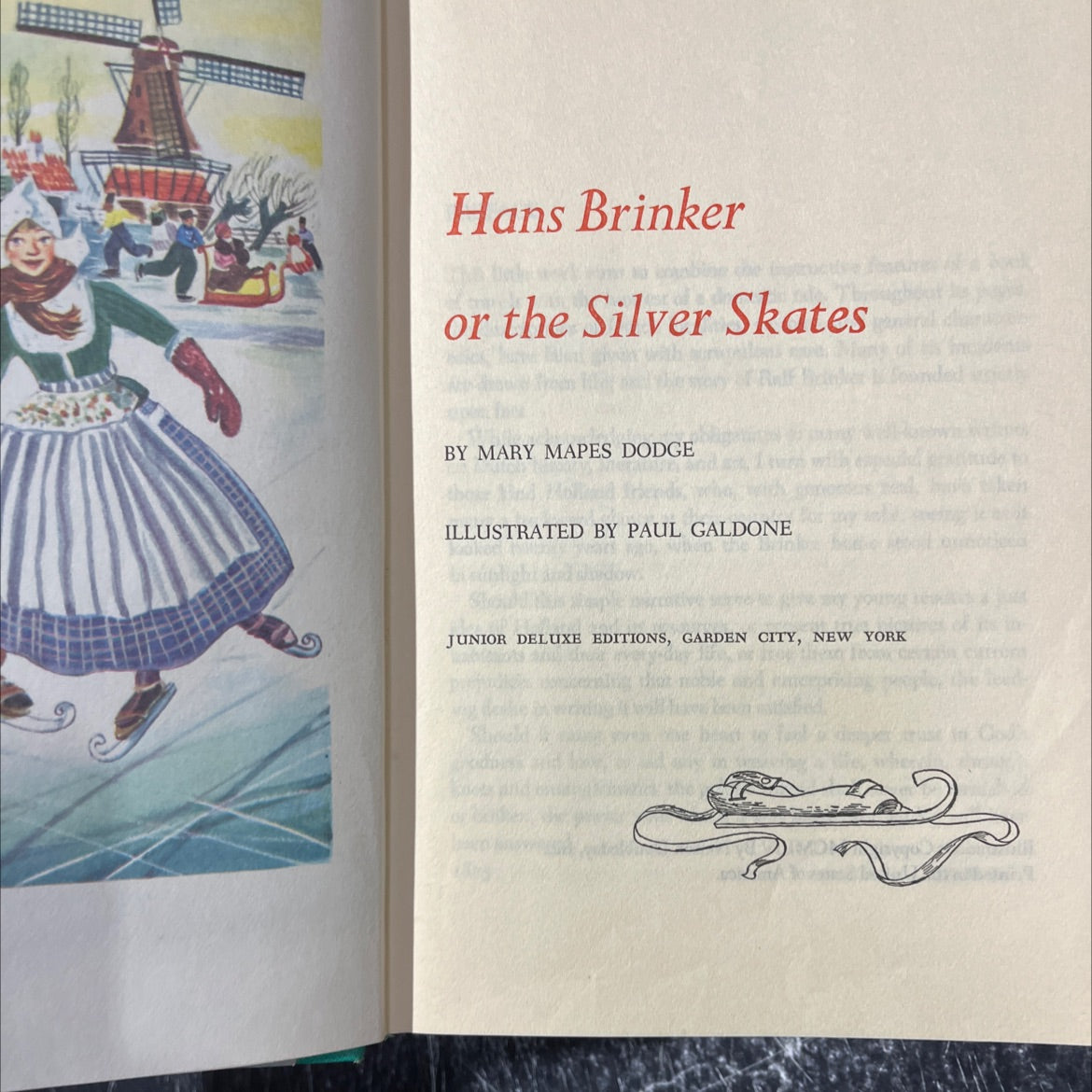 hans brinker or the silver skates book, by mary mapes dodge, 1954 Hardcover image 2