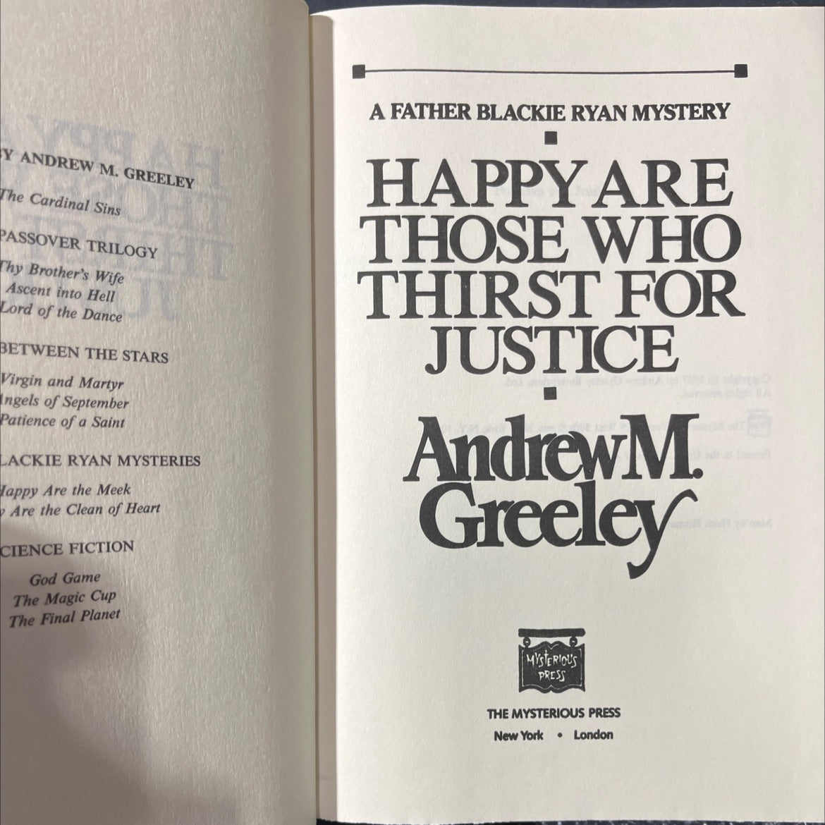 happy are those who thirst for justice book, by andrew m. greeley, 1987 Hardcover image 2