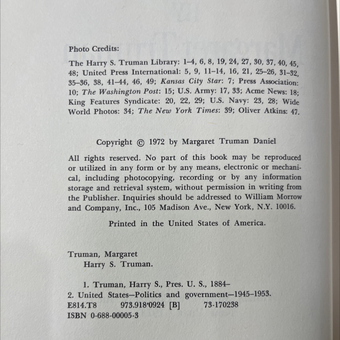 harry s. truman book, by Margaret Truman, 1973 Hardcover image 3