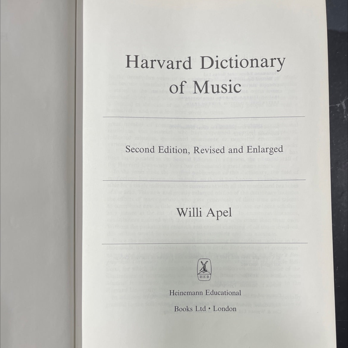 harvard dictionary of music book, by willi apel, 1970 Hardcover image 2
