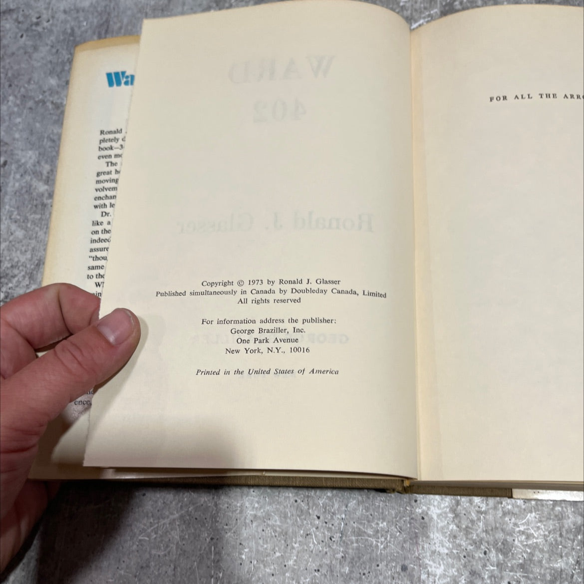 haw ward 402 book, by Ronald J. Glasser, 1973 Hardcover image 3