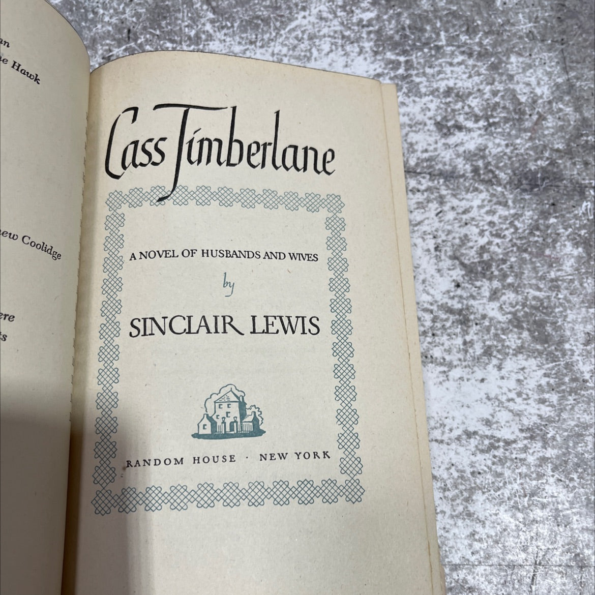 hawk cass timberlane book, by sinclair lewis, 1945 Hardcover image 2