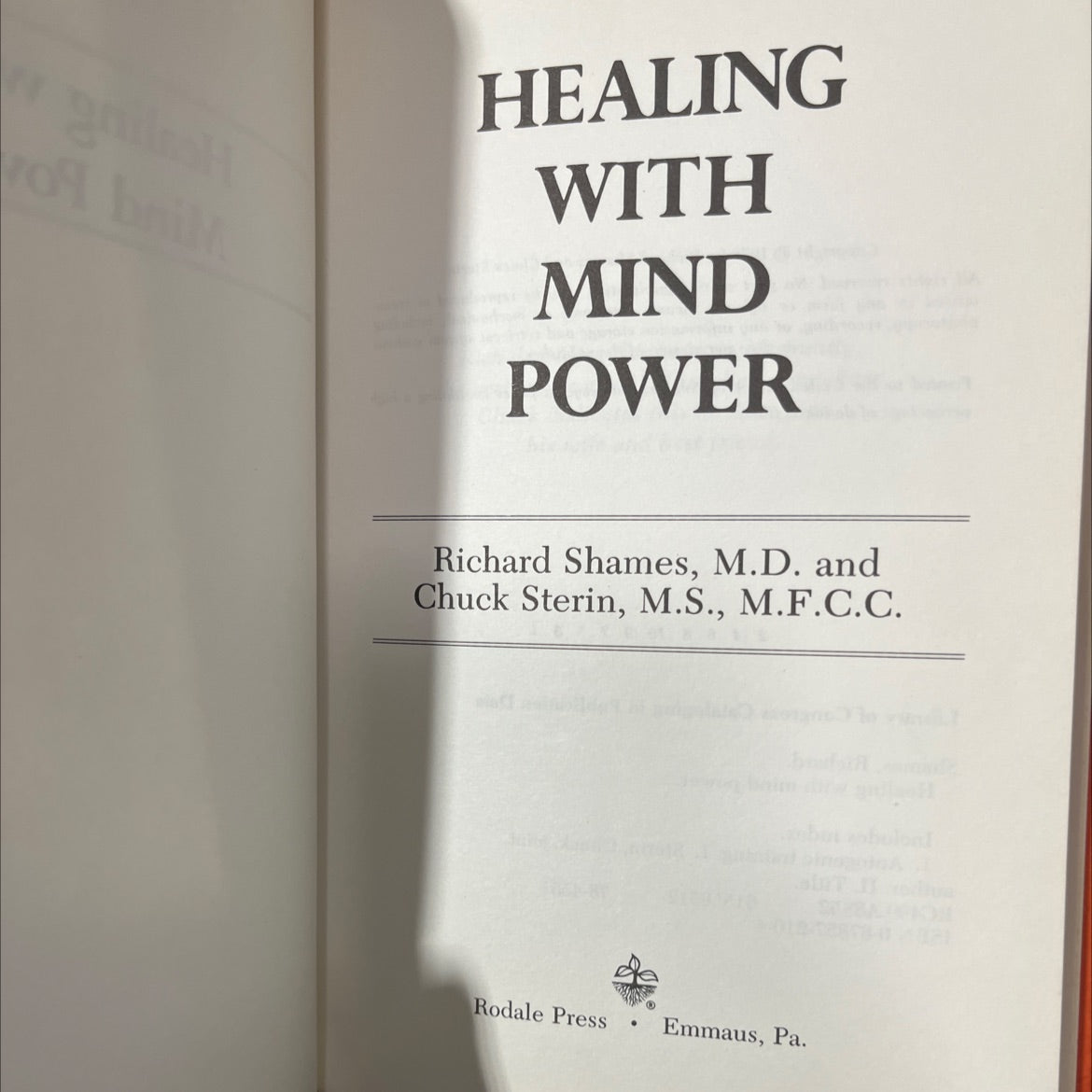 healing with mind power book, by Richard Shames, M.D. and Chuck Sterin, M.S., M.F.C.C., 1978 Hardcover image 2