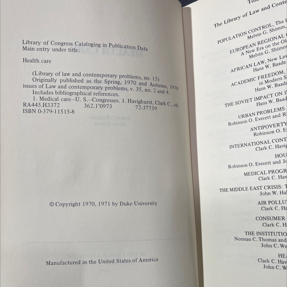 health care book, by Clark C. Havighurst, 1972 Hardcover image 3