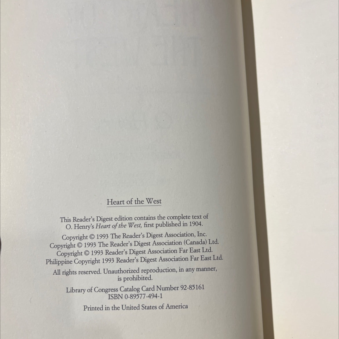 heart of the west book, by O. Henry, 1993 Hardcover image 3