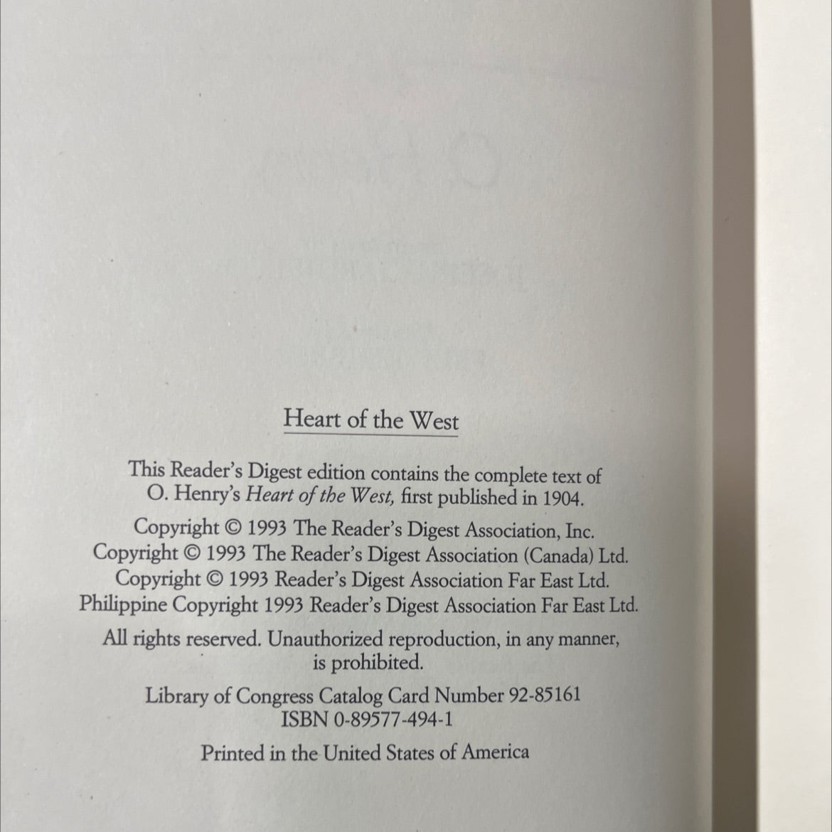 heart of the west book, by O. Henry, 1993 Hardcover image 3