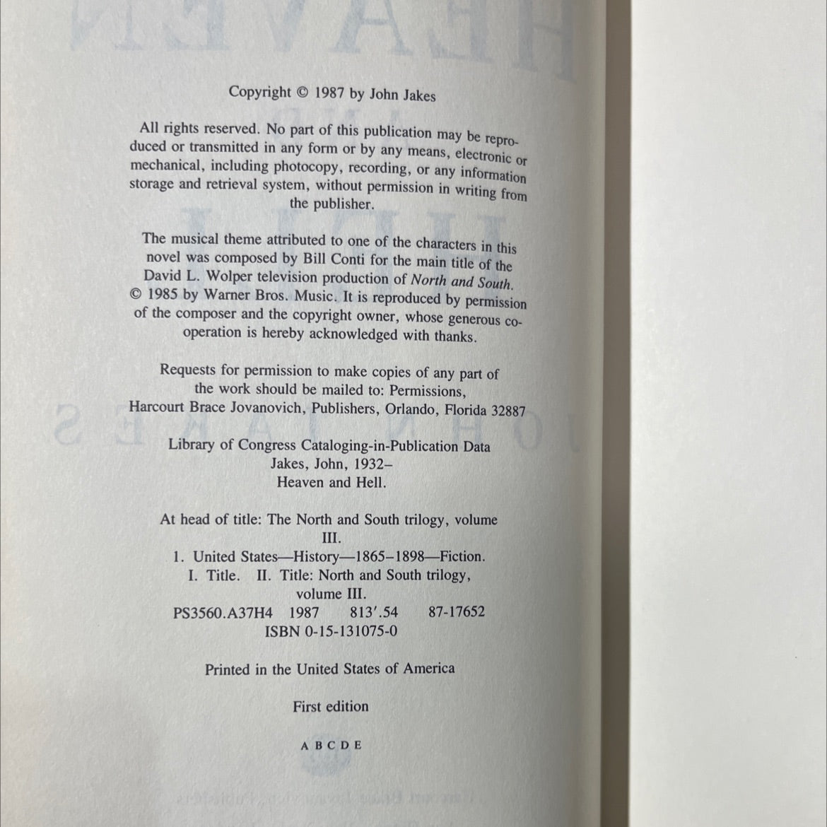 heaven and hell book, by john jakes, 1987 Hardcover image 3