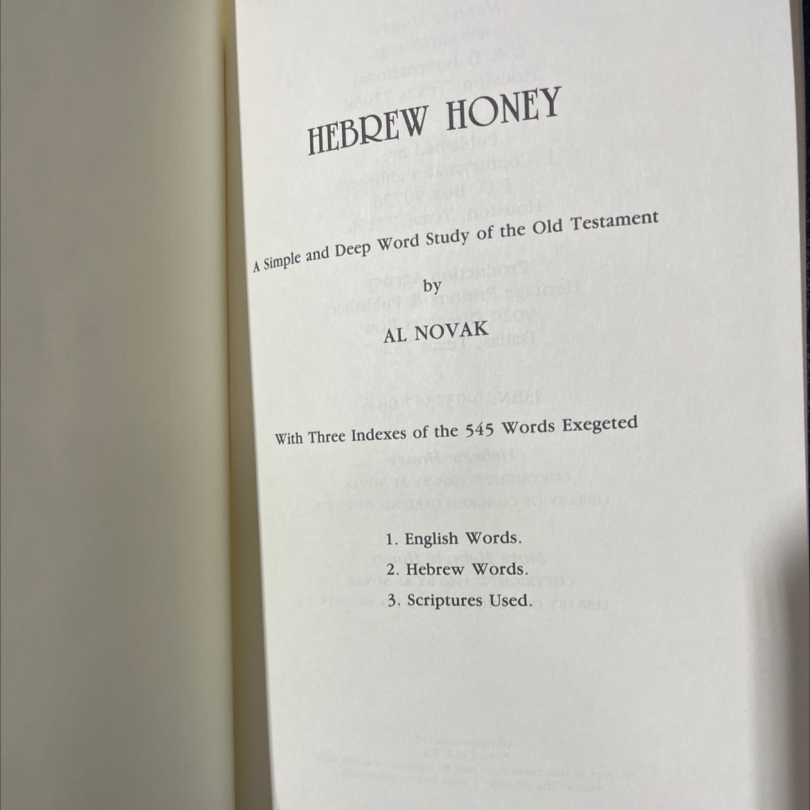 hebrew honey a simple and deep word study of the old testament book, by al novak, 1987 Hardcover image 2