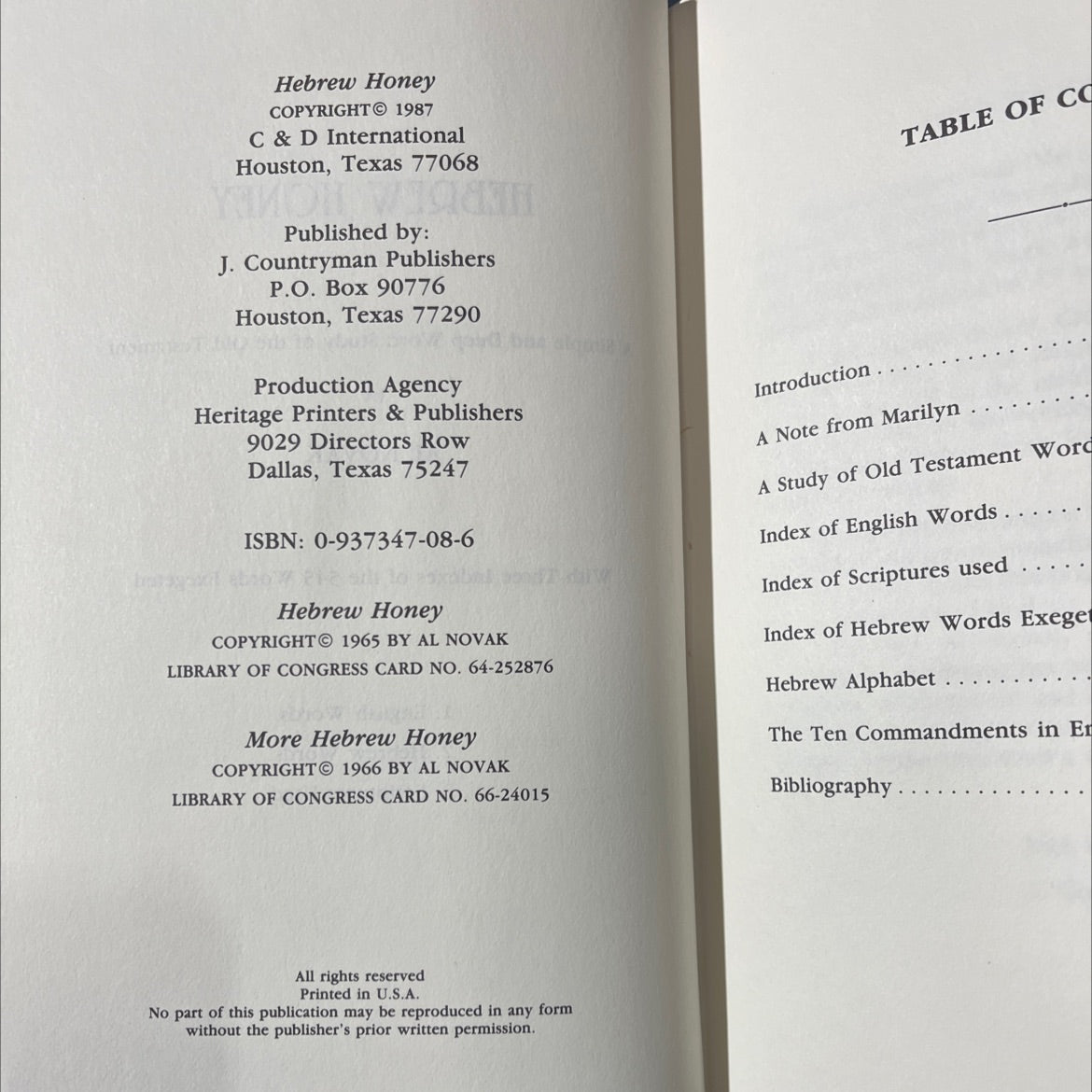 hebrew honey a simple and deep word study of the old testament book, by al novak, 1987 Hardcover image 3