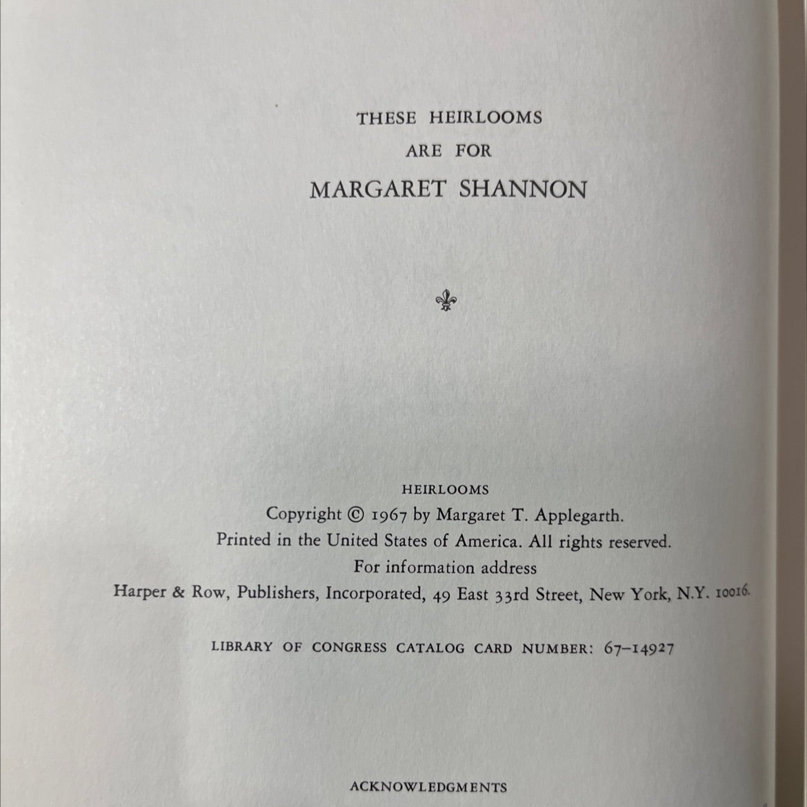 heirlooms book, by Margaret T. Applegarth, 1967 Hardcover image 3