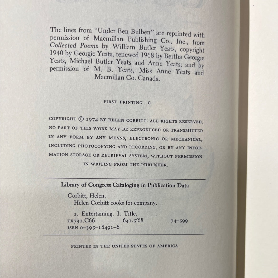 SIGNED helen corbitt cooks for company book, by Helen Corbitt, 1974 Hardcover, Vintage image 3