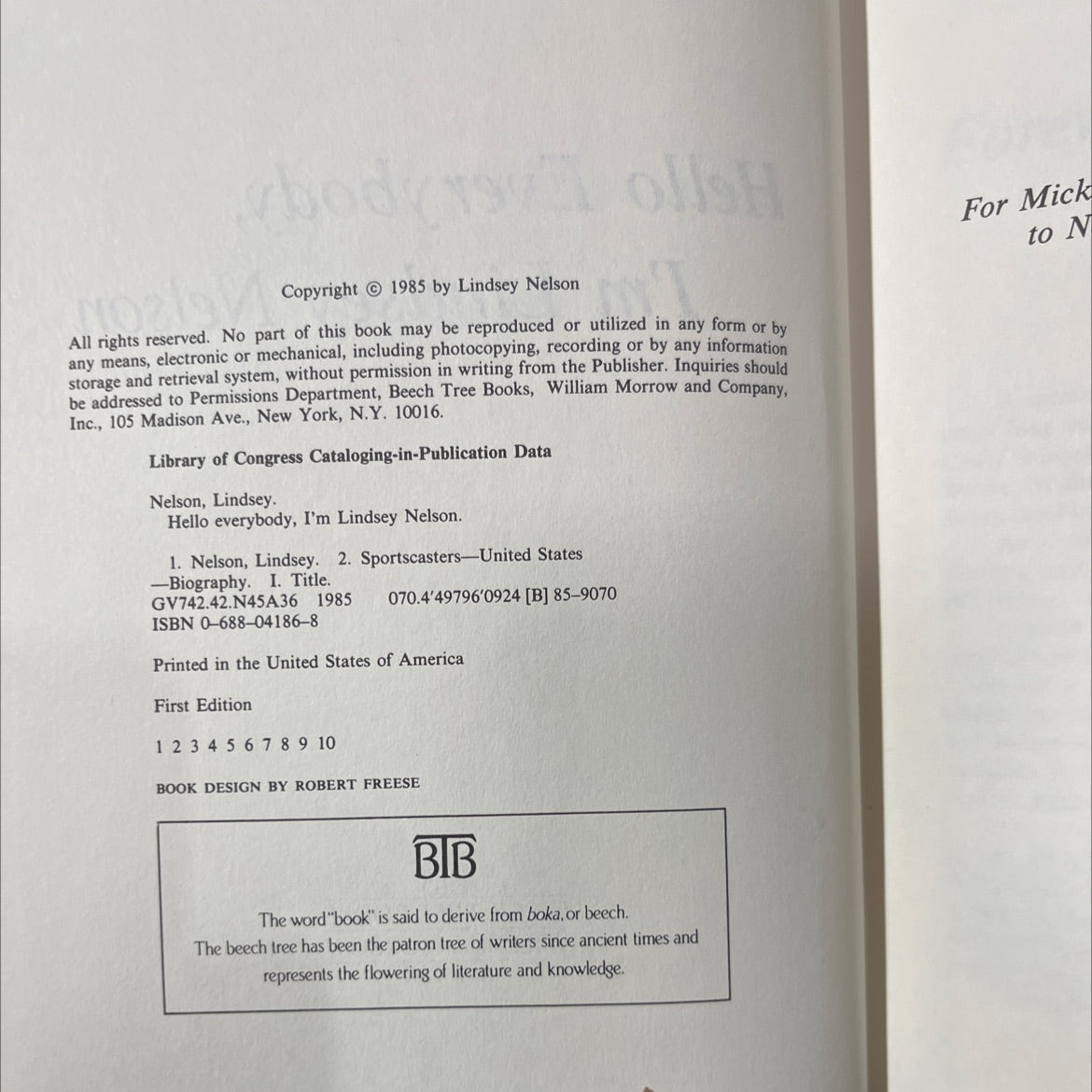 hello everybody, i'm lindsey nelson book, by Lindsey Nelson, 1985 Hardcover image 3