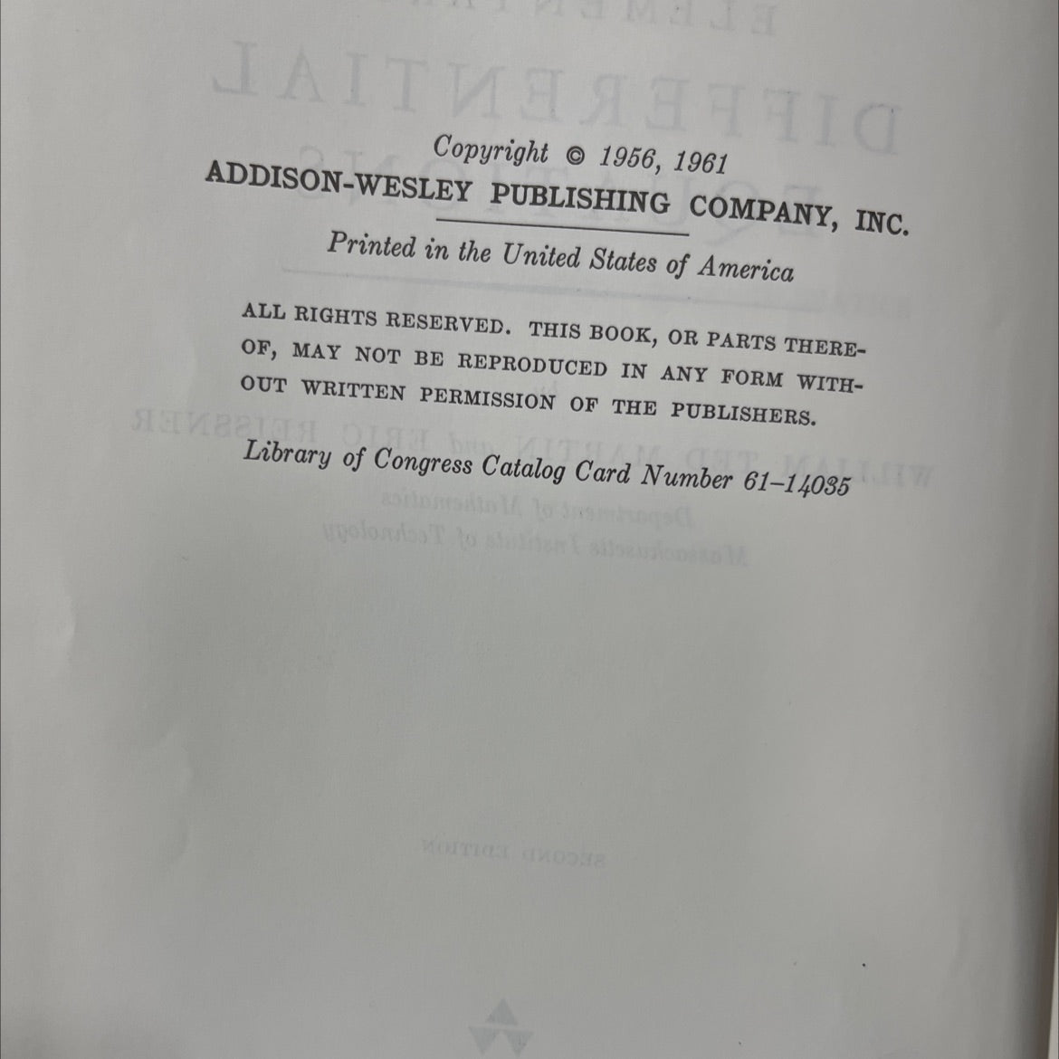 hematics elementary differential equations book, by william ted martin and eric reissner, 1961 Hardcover image 3