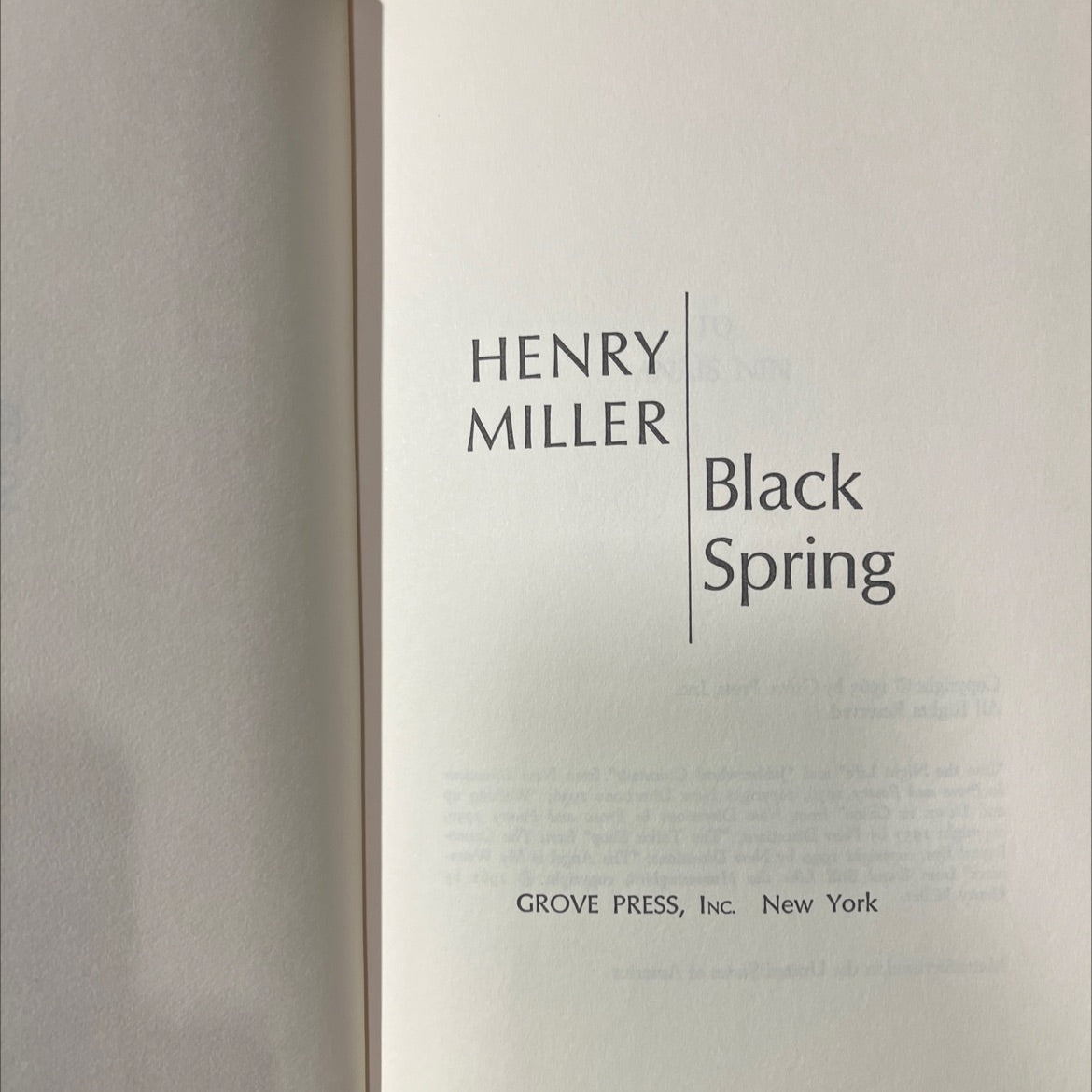 henry miller black spring book, by Henry Miller, 1963 Hardcover image 2