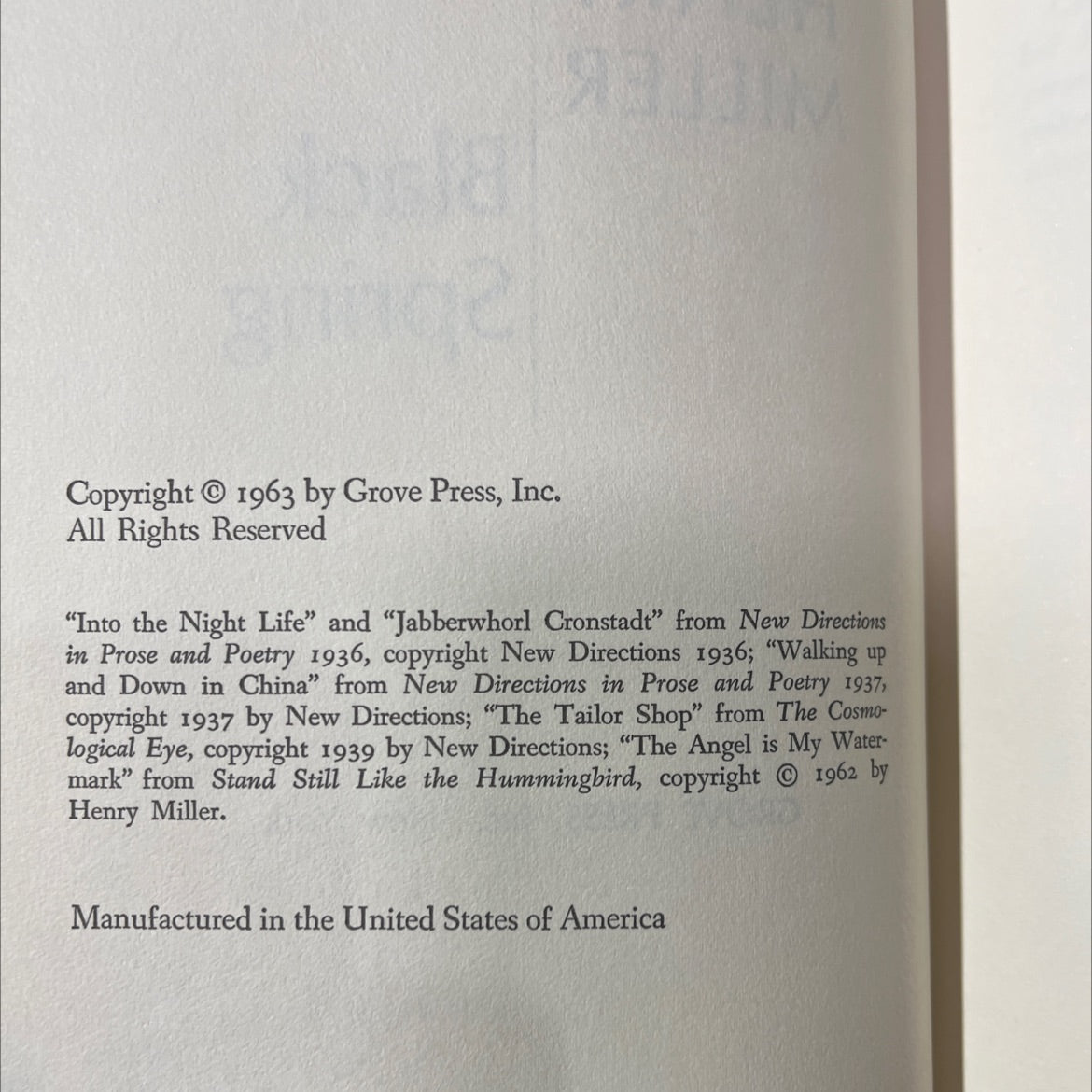 henry miller black spring book, by Henry Miller, 1963 Hardcover image 3