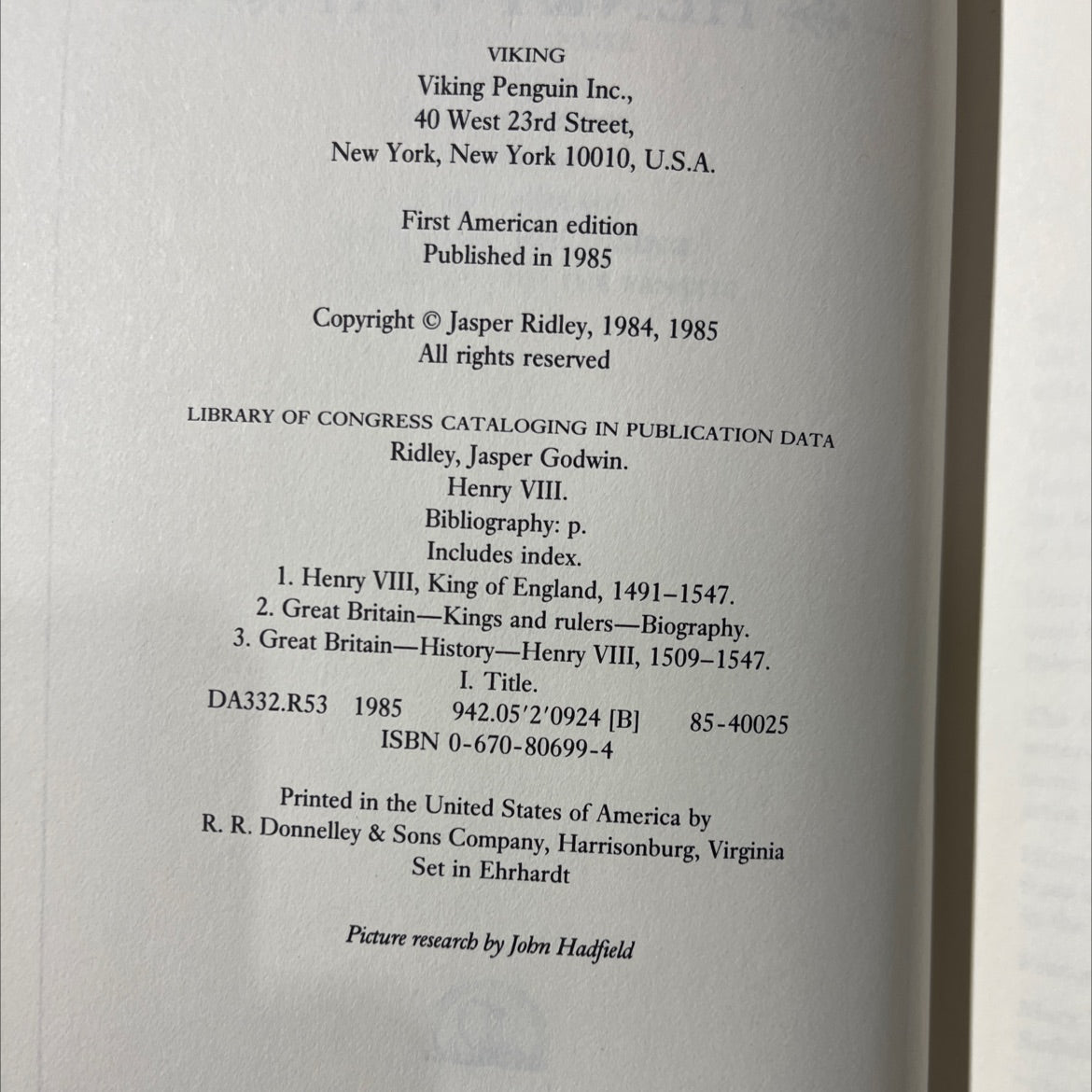 henry viii book, by jasper ridley, 1985 Hardcover image 3