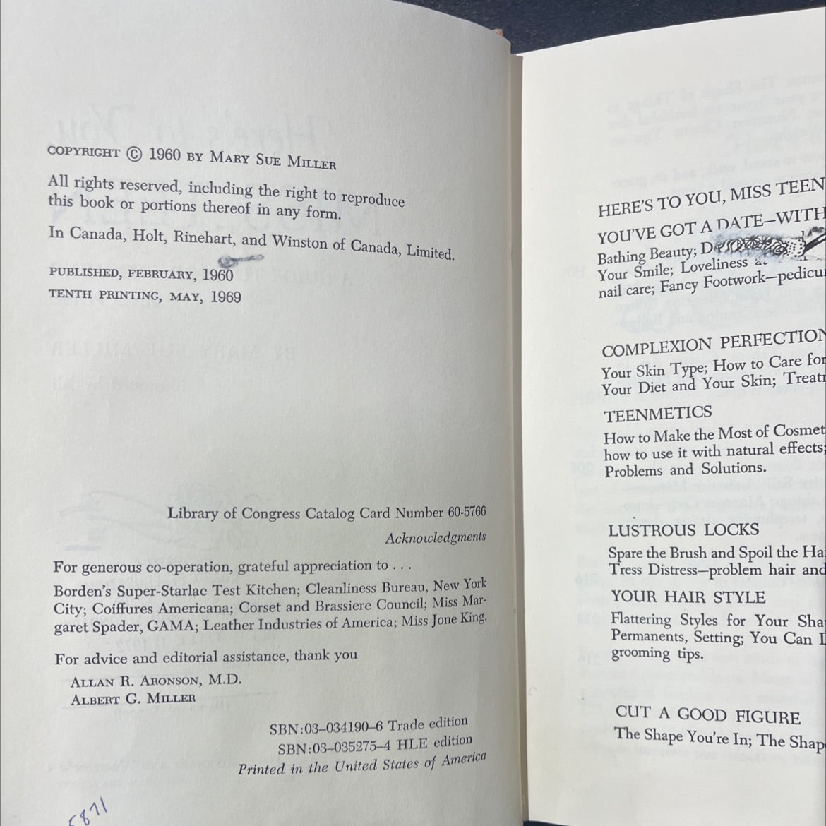 here's to you, miss teen a guide to good grooming and poise book, by mary sue miller, 1972 Hardcover image 3