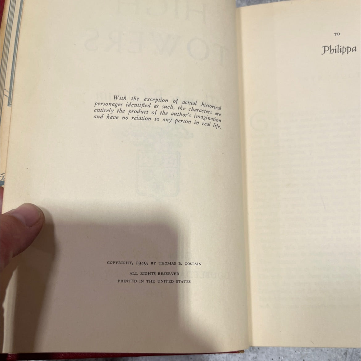 high towers book, by thomas b. costain, 1949 Hardcover image 3